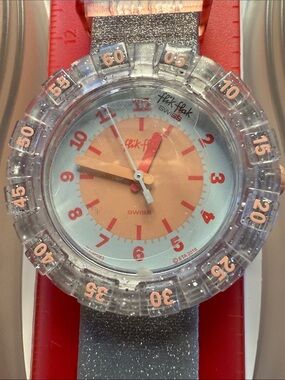 Swatch Flik Flak Swiss Kids Watch in Peach & Light Blue BRAND NEW!